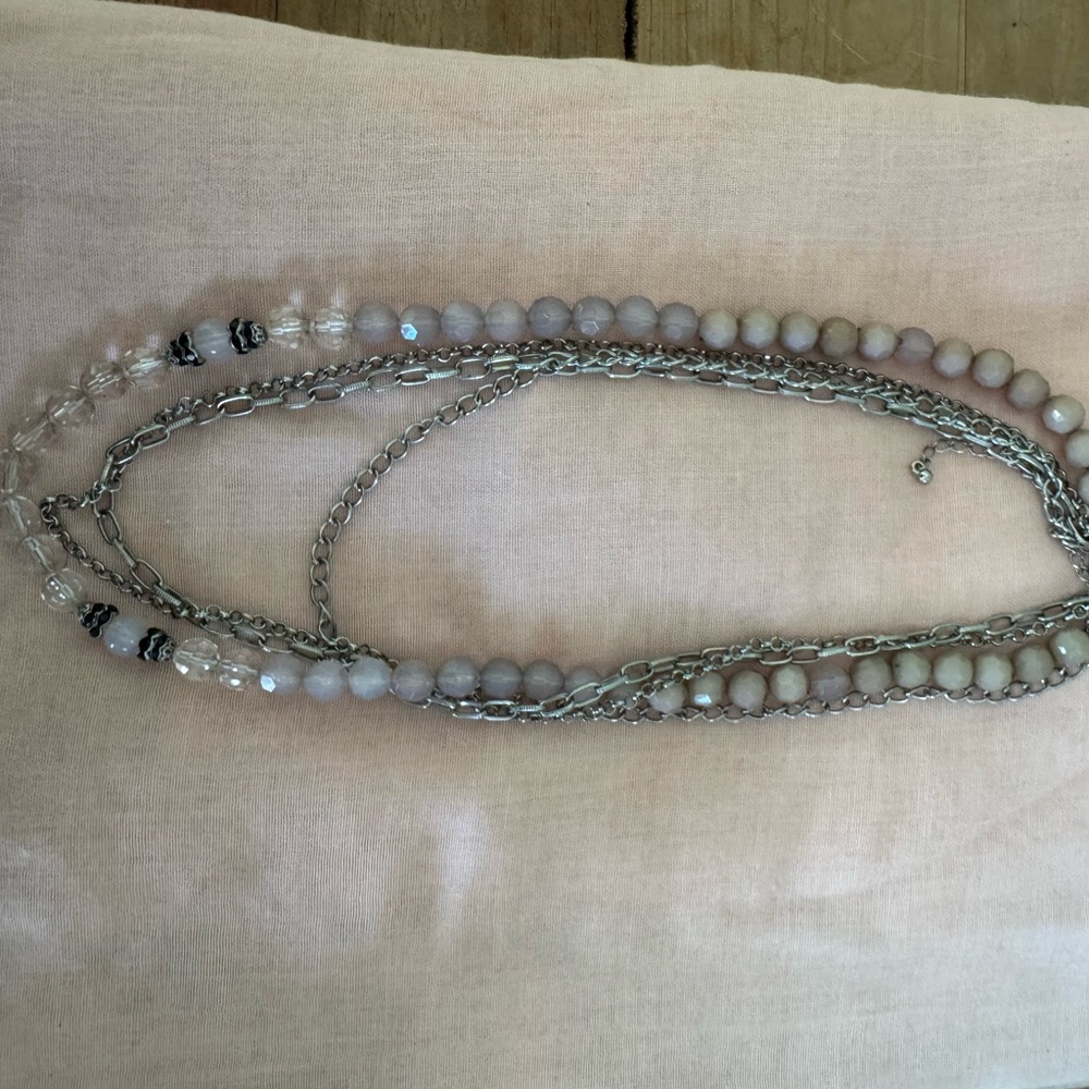 Silver and Gray Double-Strand Beaded Necklace